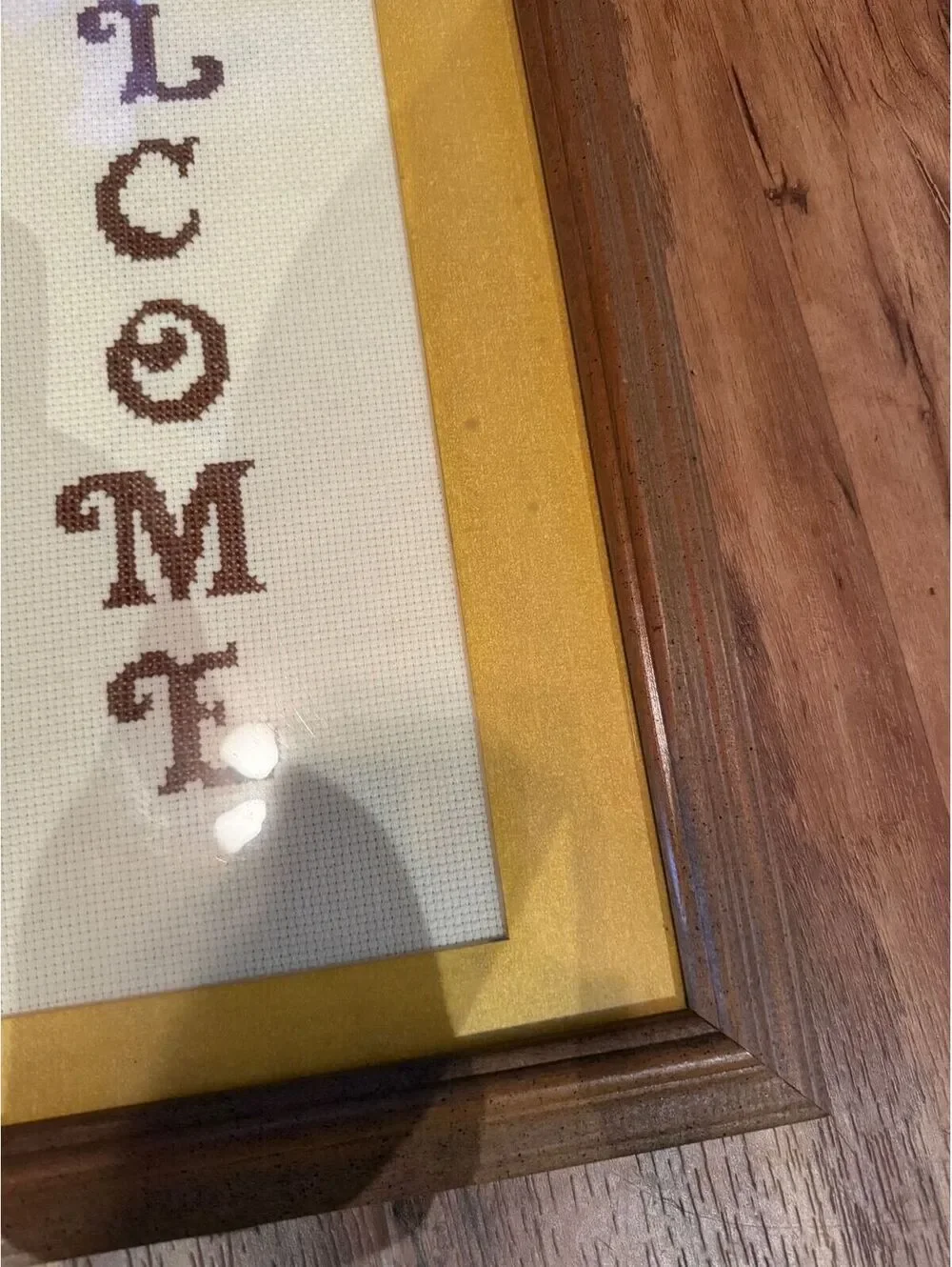 Vintage Framed Cross-stitch Welcome sign!  The back is duck taped